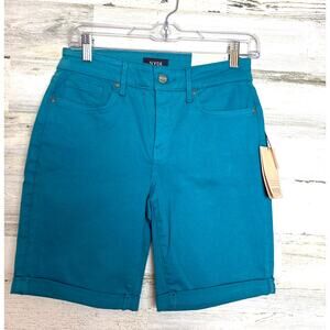 NYDJ Women’s 2 Blue Ella Chino Jean Shorts Roll Cuff Denim zip NWT cotton